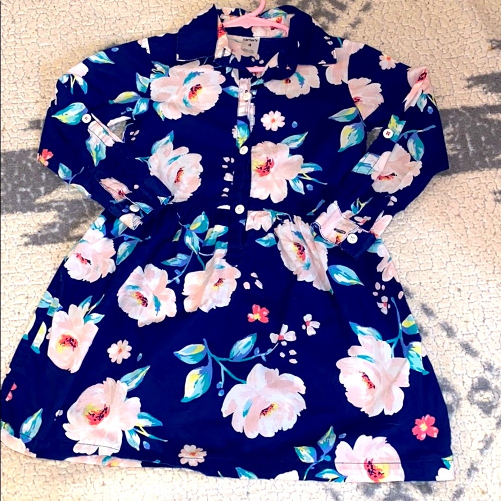 Carters long sleeve dress. Blue floral. Size 4t